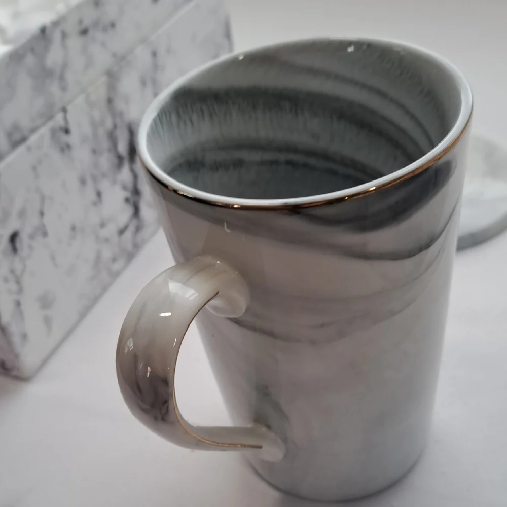 Gray Marble Mug with Coaster
